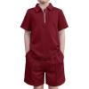 Arshiner Boys’ 2-Piece Outfits Short Sleeve Zip Polo Shirt & Drawstring Shorts Set Kids Summer Track Suits 4-13 Years(Burgundy)