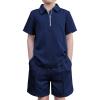 Arshiner Boys’ 2-Piece Outfits Short Sleeve Zip Polo Shirt & Drawstring Shorts Set Kids Summer Track Suits 4-13 Years(Dark Blue)