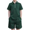 Arshiner Boys’ 2-Piece Outfits Short Sleeve Zip Polo Shirt & Drawstring Shorts Set Kids Summer Track Suits 4-13 Years(Dark Green)