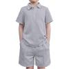 Arshiner Boys’ 2-Piece Outfits Short Sleeve Zip Polo Shirt & Drawstring Shorts Set Kids Summer Track Suits 4-13 Years(Light Gray)