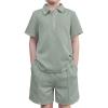 Arshiner Boys’ 2-Piece Outfits Short Sleeve Zip Polo Shirt & Drawstring Shorts Set Kids Summer Track Suits 4-13 Years(Light Green)