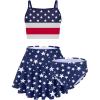 Arshiner Girls 3 Piece Swimsuit for Teen Girl Tankini Swimsuits Bathing Suit Beach Floral Bikini Swimwear with Skirt(Blue Stars-red Stripped)