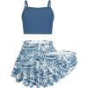 Arshiner Girls 3 Piece Swimsuit for Teen Girl Tankini Swimsuits Bathing Suit Beach Floral Bikini Swimwear with Skirt(Grey Blue-floral)