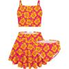 Arshiner Girls 3 Piece Swimsuit for Teen Girl Tankini Swimsuits Bathing Suit Beach Floral Bikini Swimwear with Skirt(Orange Hibiscus)