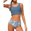 Arshiner Girls Bikini Beach Swimwear 2 Piece Swimsuits Floral Printing Bathing Suits for 4-15 Years(Grey Blue-floral)