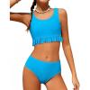 Arshiner Girls Bikini Beach Swimwear 2 Piece Swimsuits Floral Printing Bathing Suits for 4-15 Years(Navy Blue-solid)
