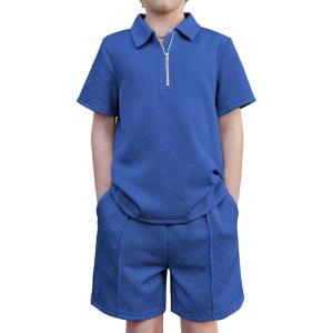 Arshiner Boys’ 2-Piece Outfits Short Sleeve Zip Polo Shirt & Drawstring Shorts Set Kids Summer Track Suits 4-13 Years(Blue)