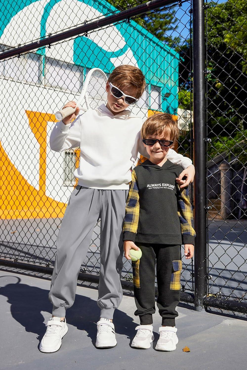 image:imageArshiner Boys Casual Pants Elastic Waist Drawstring Kids Pants Youth Tapered Sweatpants Zipper Pockets Light Grey