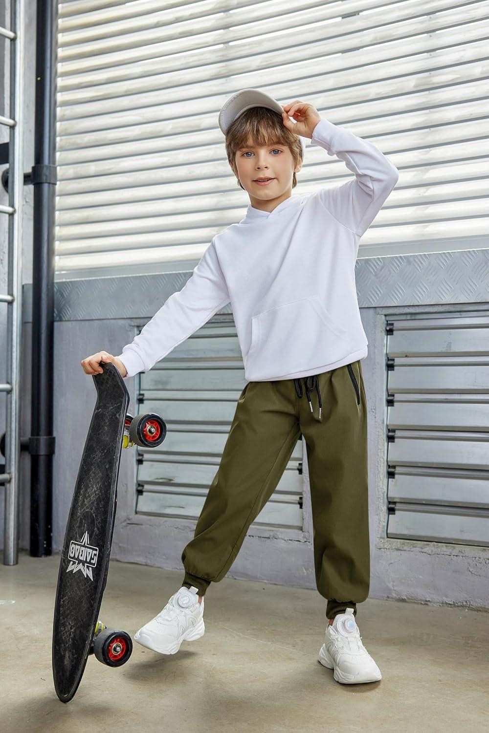 image:imageArshiner Boys Casual Pants Kids Elastic Waist Drawstring Jogger Pants Boys Sweatpants with Zipper Pockets 312 YearsArmy Green