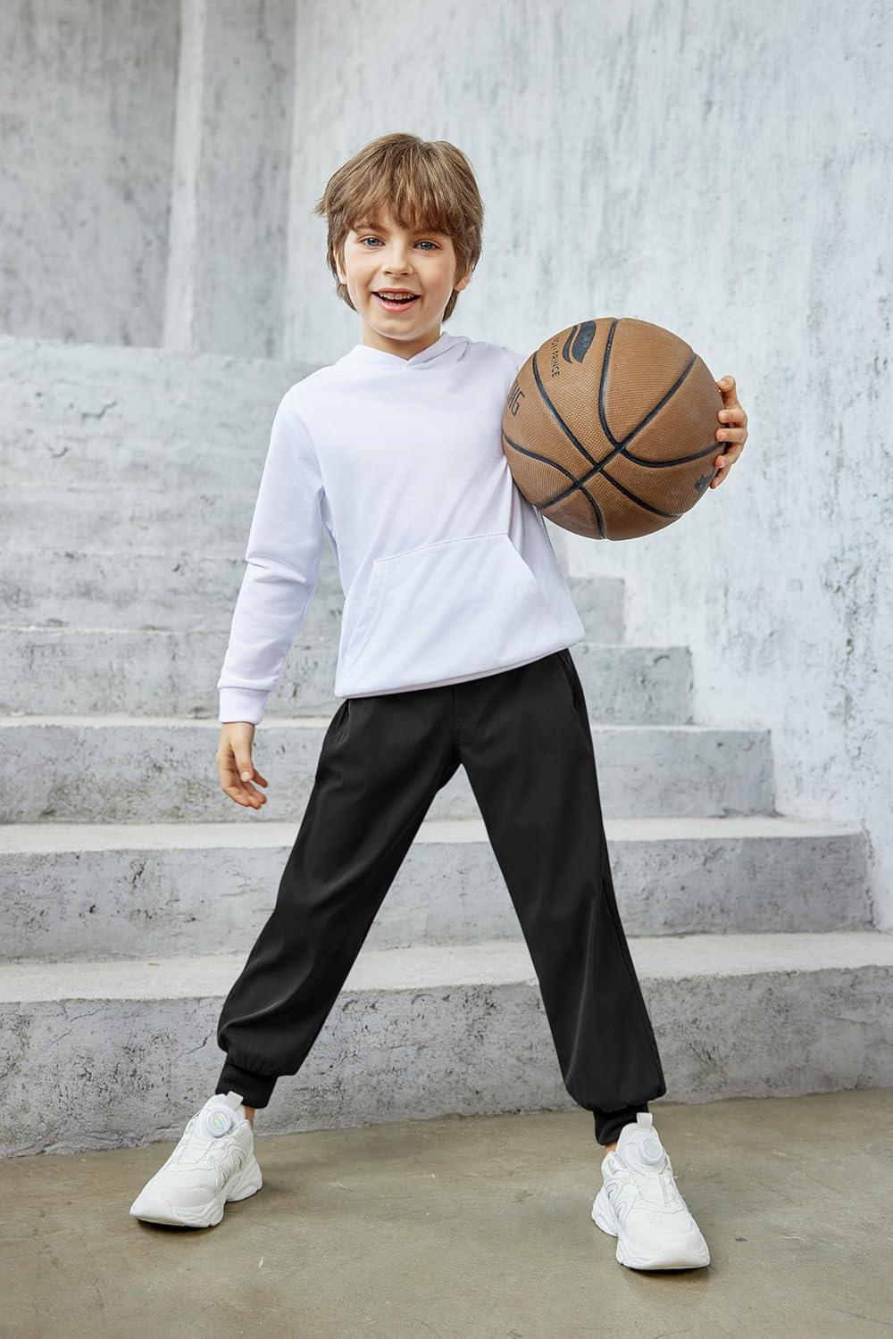 image:imageArshiner Boys Casual Pants Kids Elastic Waist Drawstring Jogger Pants Boys Sweatpants with Zipper Pockets 312 YearsBlack