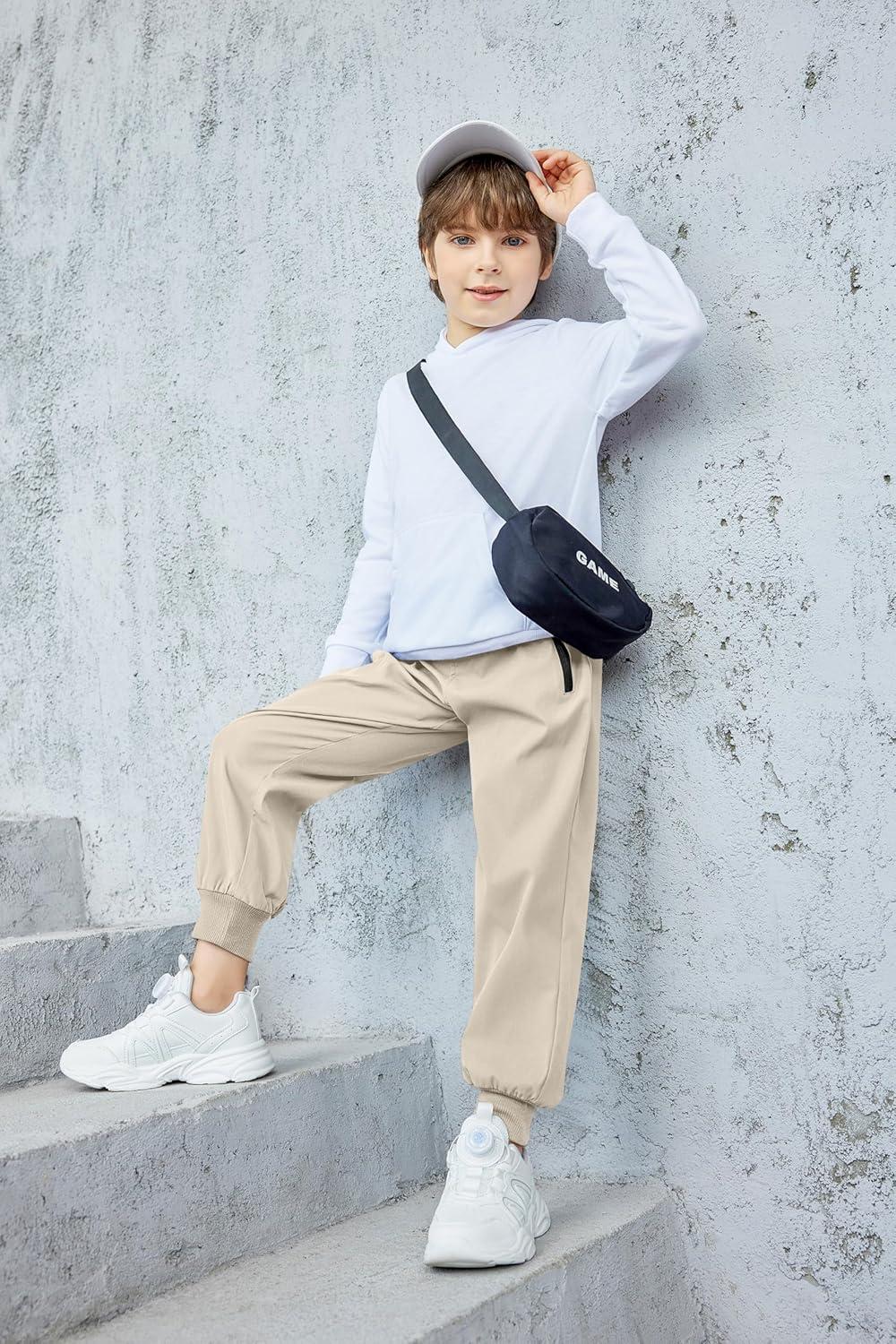 image:imageArshiner Boys Casual Pants Kids Elastic Waist Drawstring Jogger Pants Boys Sweatpants with Zipper Pockets 312 YearsKhaki