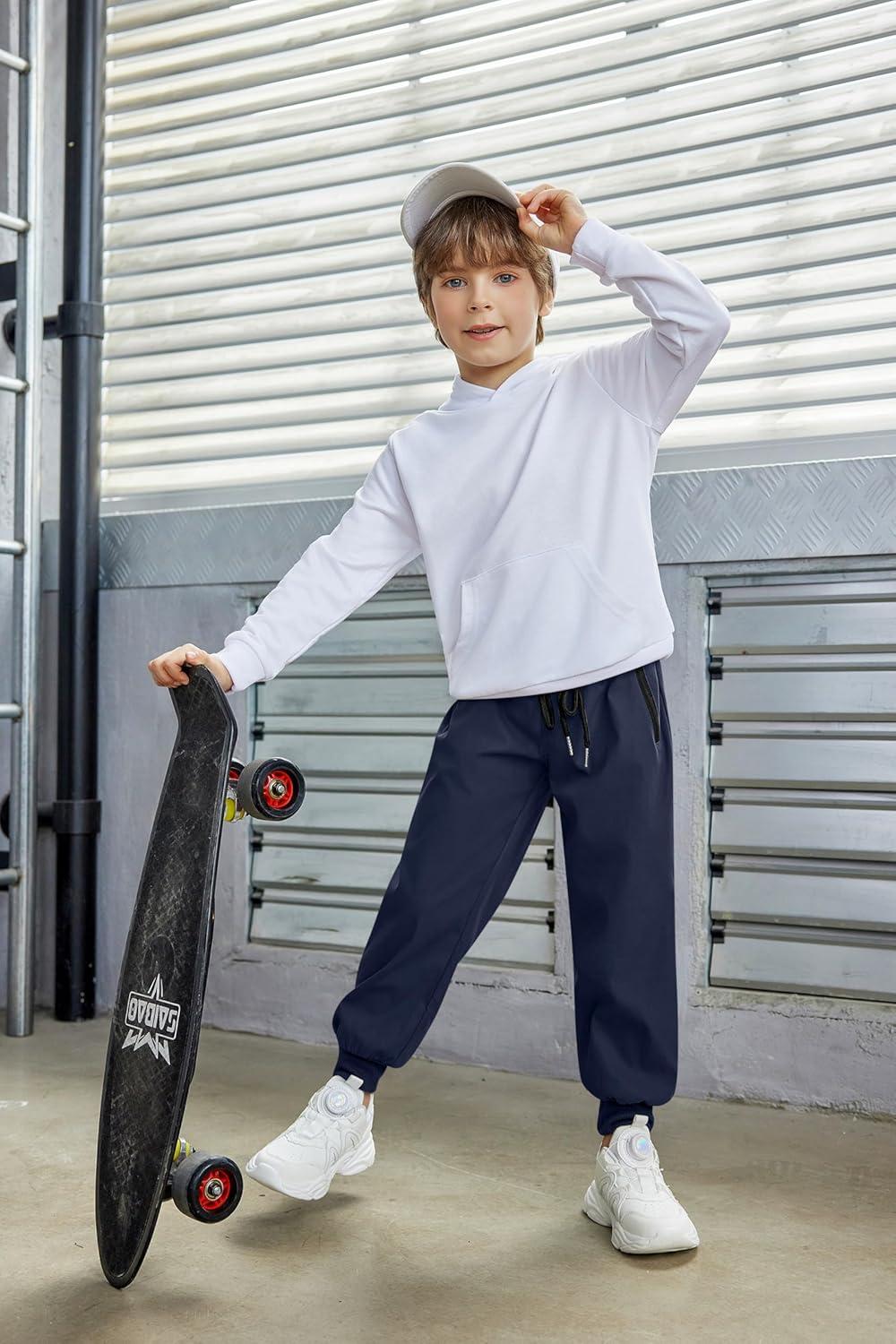 image:imageArshiner Boys Casual Pants Kids Elastic Waist Drawstring Jogger Pants Boys Sweatpants with Zipper Pockets 312 YearsNavy Blue