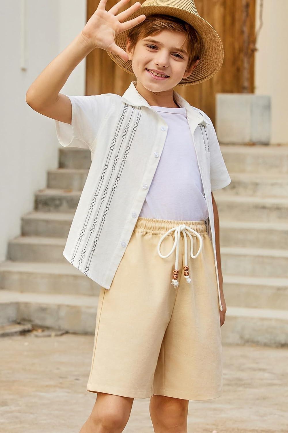 image:imageArshiner Boys Cotton Linen Shorts Summer Beach Shorts Elastic Waist Drawstring Short with Pockets Size 618Khaki