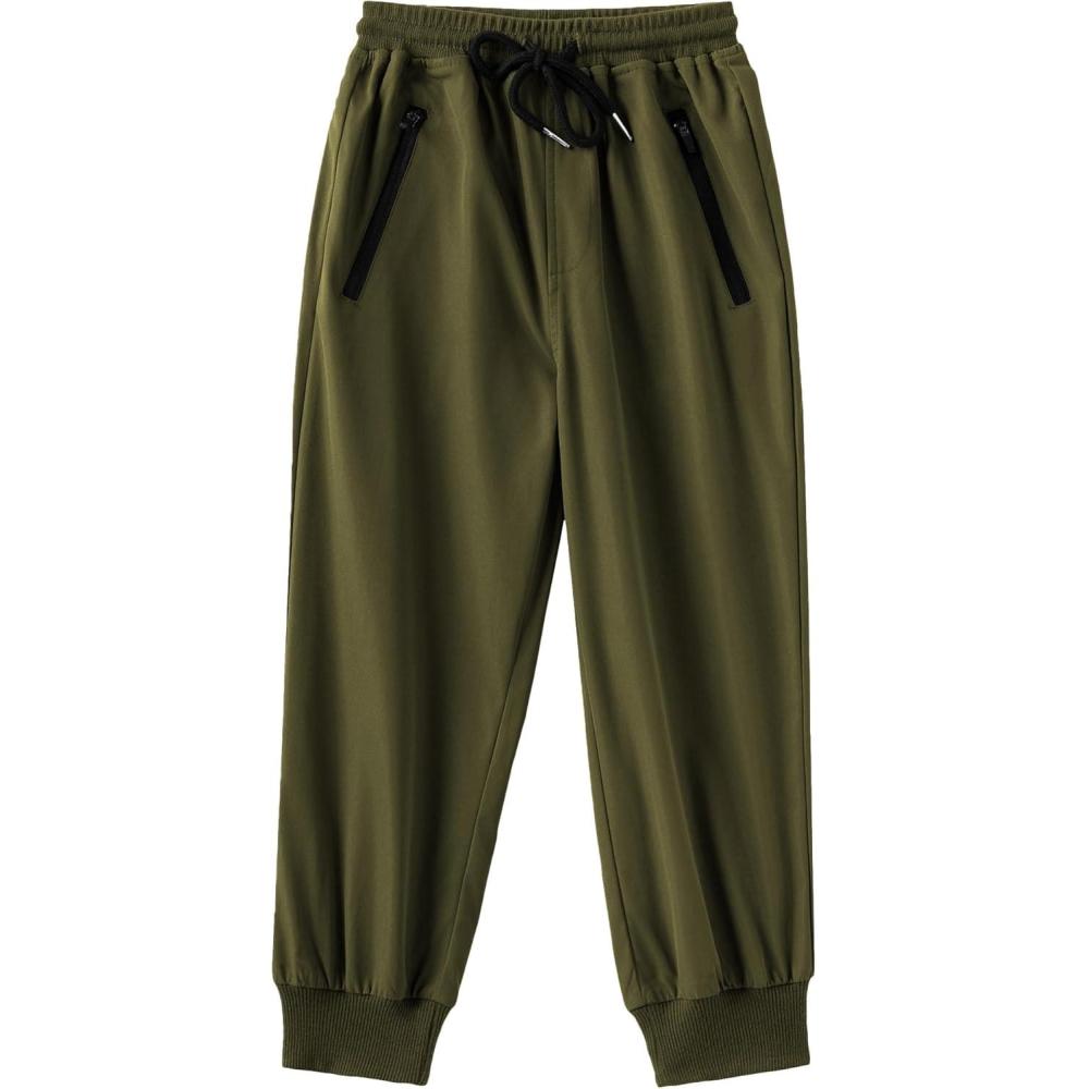 image:imageArshiner Boys Casual Pants Kids Elastic Waist Drawstring Jogger Pants Boys Sweatpants with Zipper Pockets 312 YearsArmy Green
