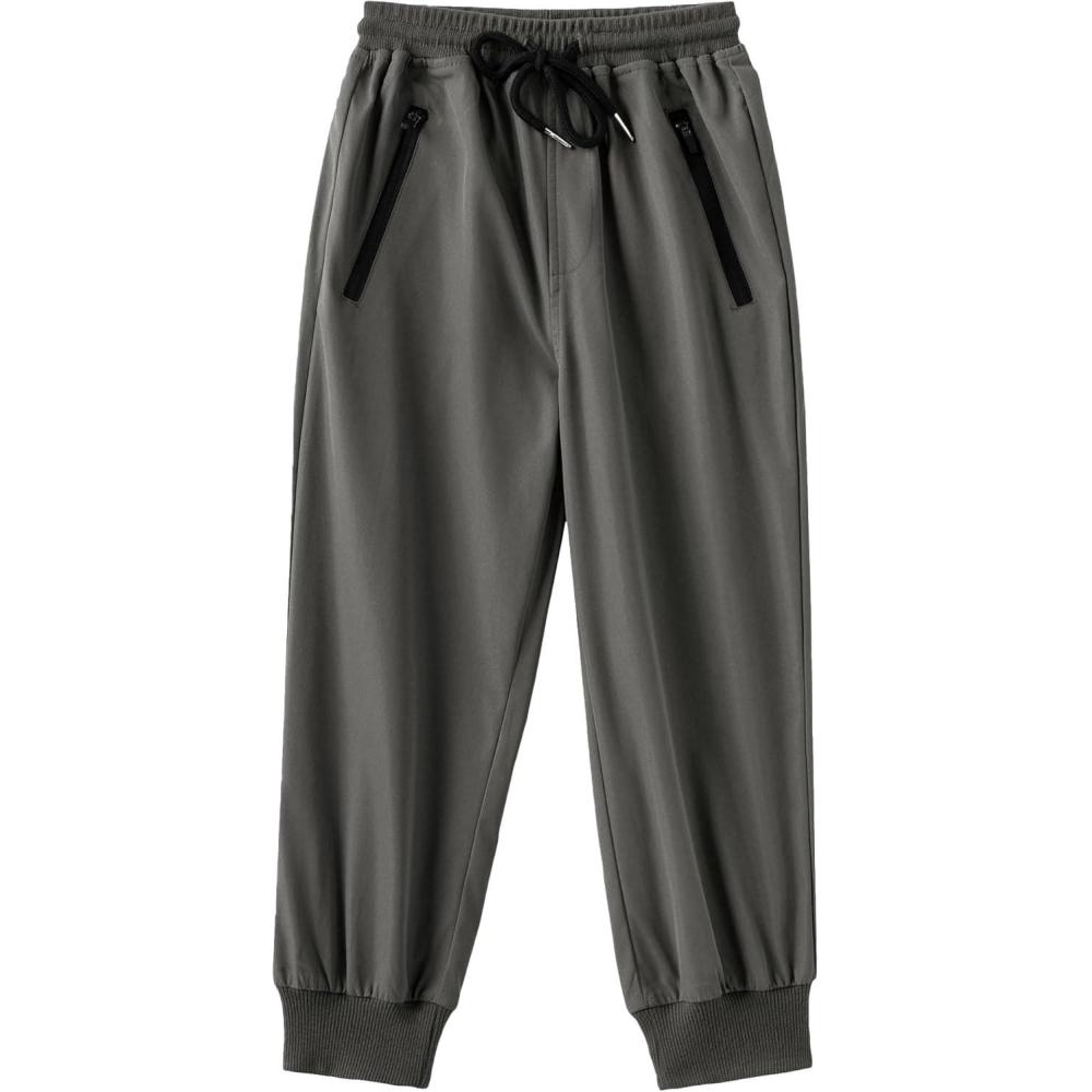 image:imageArshiner Boys Casual Pants Kids Elastic Waist Drawstring Jogger Pants Boys Sweatpants with Zipper Pockets 312 YearsDark Grey
