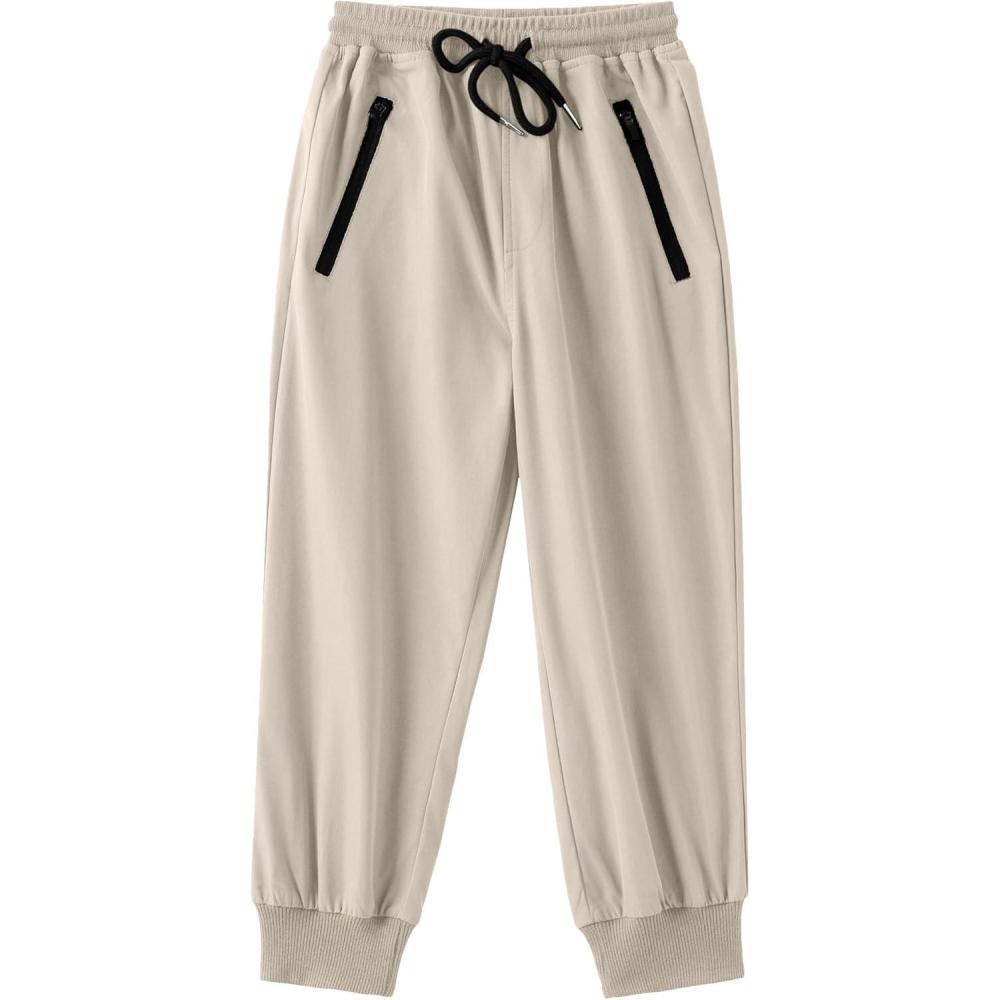 image:imageArshiner Boys Casual Pants Kids Elastic Waist Drawstring Jogger Pants Boys Sweatpants with Zipper Pockets 312 YearsKhaki