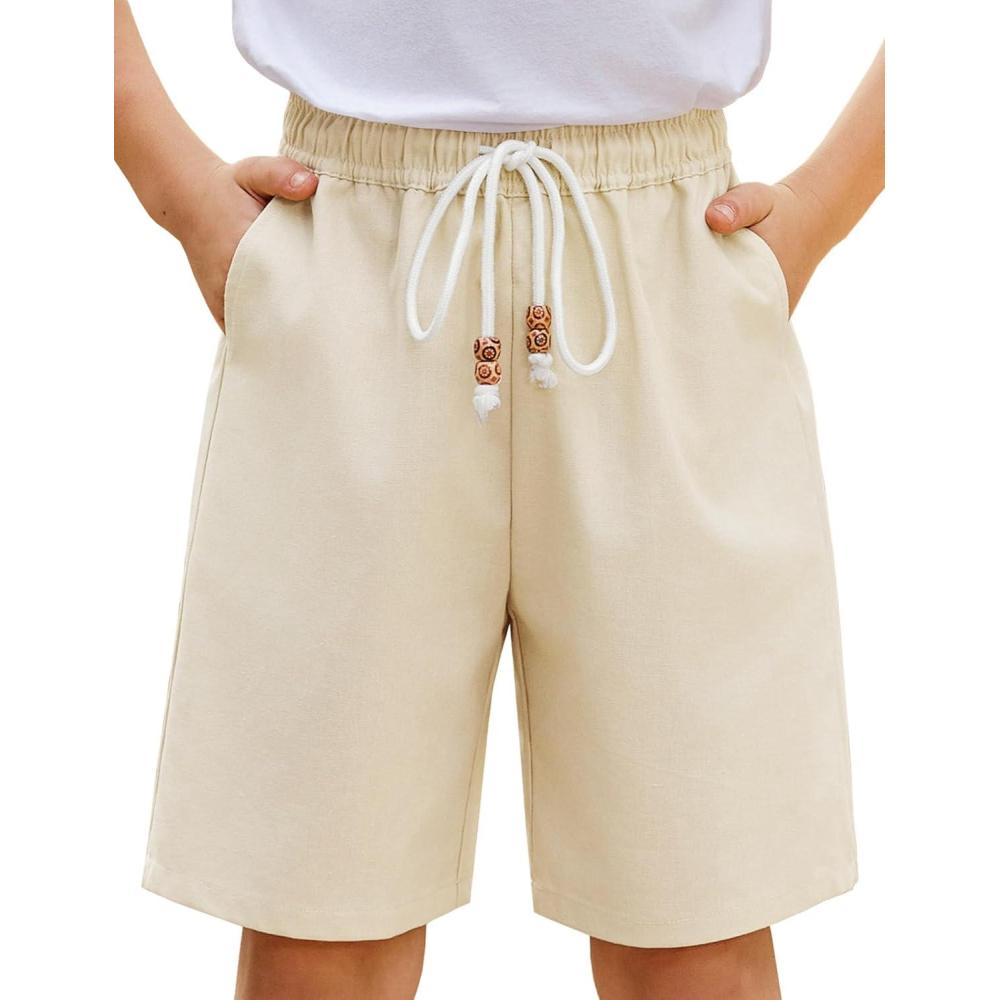 image:imageArshiner Boys Cotton Linen Shorts Summer Beach Shorts Elastic Waist Drawstring Short with Pockets Size 618Beige