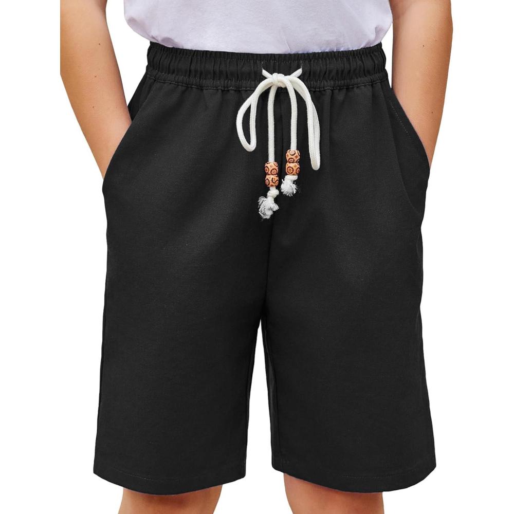 image:imageArshiner Boys Cotton Linen Shorts Summer Beach Shorts Elastic Waist Drawstring Short with Pockets Size 618Black