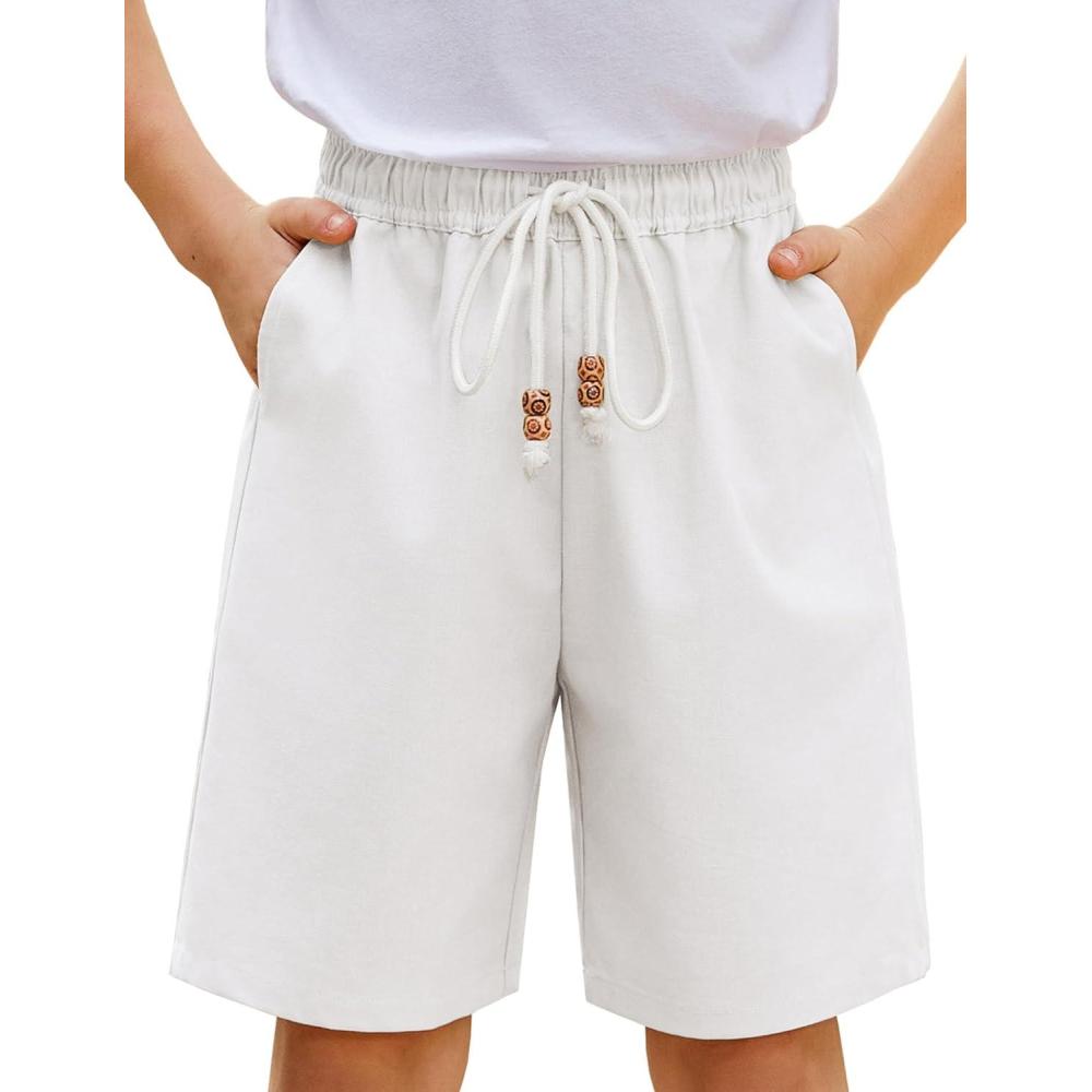 image:imageArshiner Boys Cotton Linen Shorts Summer Beach Shorts Elastic Waist Drawstring Short with Pockets Size 618White