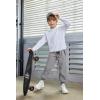 Arshiner Boys Casual Pants Elastic Waist Drawstring Kids Pants Youth Tapered Sweatpants Zipper Pockets Light Grey