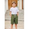 Arshiner Boys Cotton Linen Shorts Summer Beach Shorts Elastic Waist Drawstring Short with Pockets Size 6-18(Army Green)
