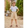 Arshiner Boys Cotton Linen Shorts Summer Beach Shorts Elastic Waist Drawstring Short with Pockets Size 6-18(Khaki)