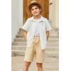 Arshiner Boys Cotton Linen Shorts Summer Beach Shorts Elastic Waist Drawstring Short with Pockets Size 6-18(Khaki)