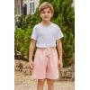 Arshiner Boys Cotton Linen Shorts Summer Beach Shorts Elastic Waist Drawstring Short with Pockets Size 6-18(Light Pink)
