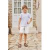 Arshiner Boys Cotton Linen Shorts Summer Beach Shorts Elastic Waist Drawstring Short with Pockets Size 6-18(White)