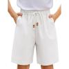 Arshiner Boys Cotton Linen Shorts Summer Beach Shorts Elastic Waist Drawstring Short with Pockets Size 6-18(White)
