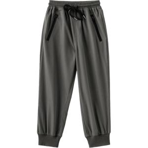 Arshiner Boys Casual Pants Kids Elastic Waist Drawstring Jogger Pants Boys Sweatpants with Zipper Pockets 3-12 Years(Dark Grey)