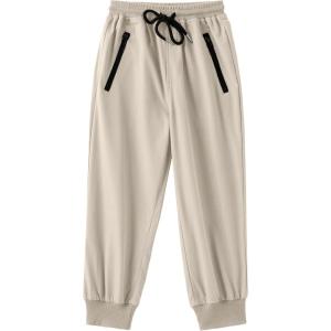 Arshiner Boys Casual Pants Kids Elastic Waist Drawstring Jogger Pants Boys Sweatpants with Zipper Pockets 3-12 Years(Khaki)