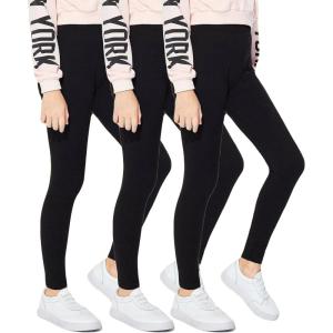 Arshiner Girl’s Ankle Length Leggings 3-Pack Printing Flower Kids Classic Stretch Pants 4-14Y(Black)