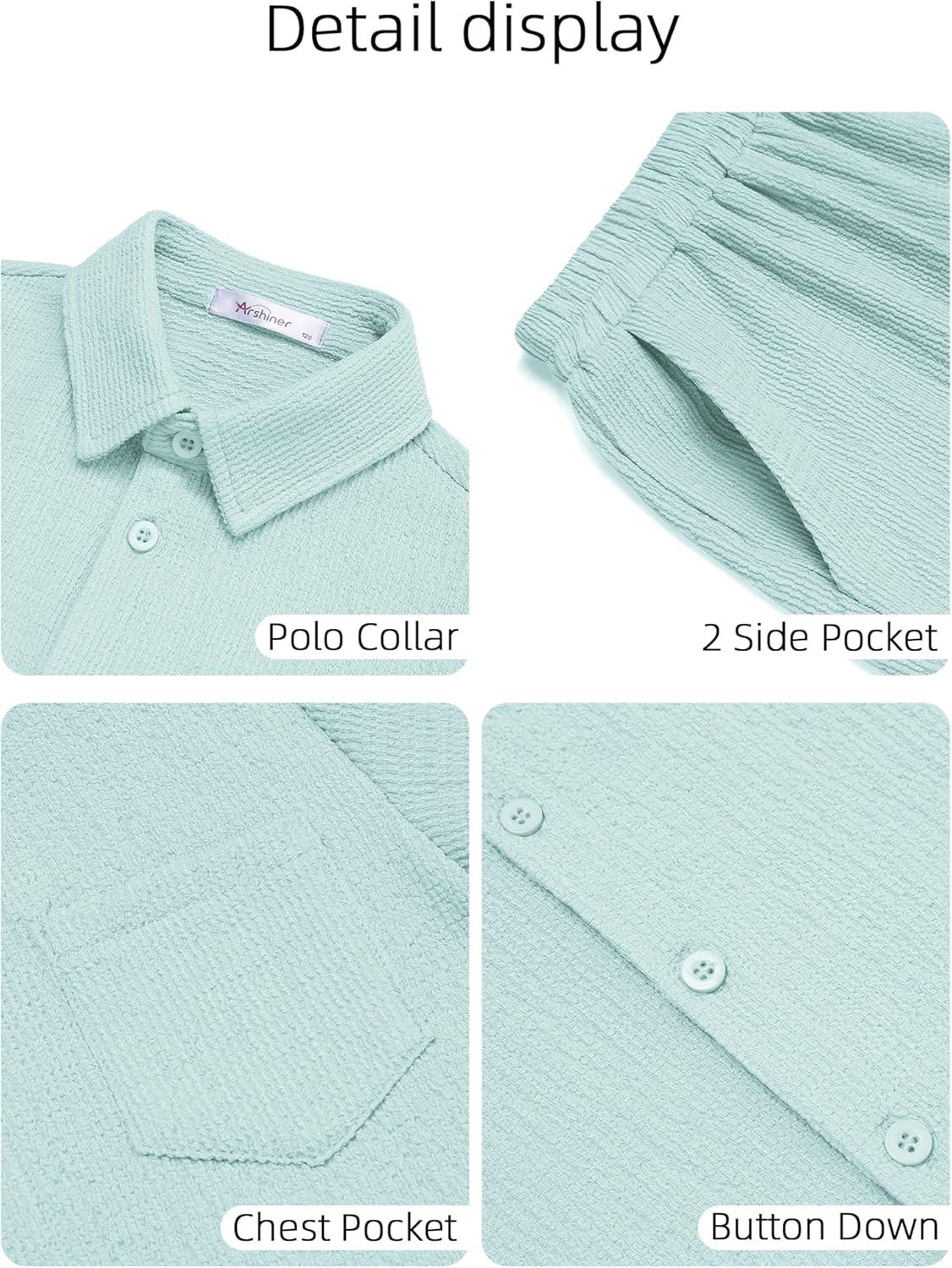 image:imageArshiner Boys 2 Piece Summer Outfits Waffle Knit Short Sleeve Button Down Shirt amp Casual Shorts Sets Size 412Sky Blue