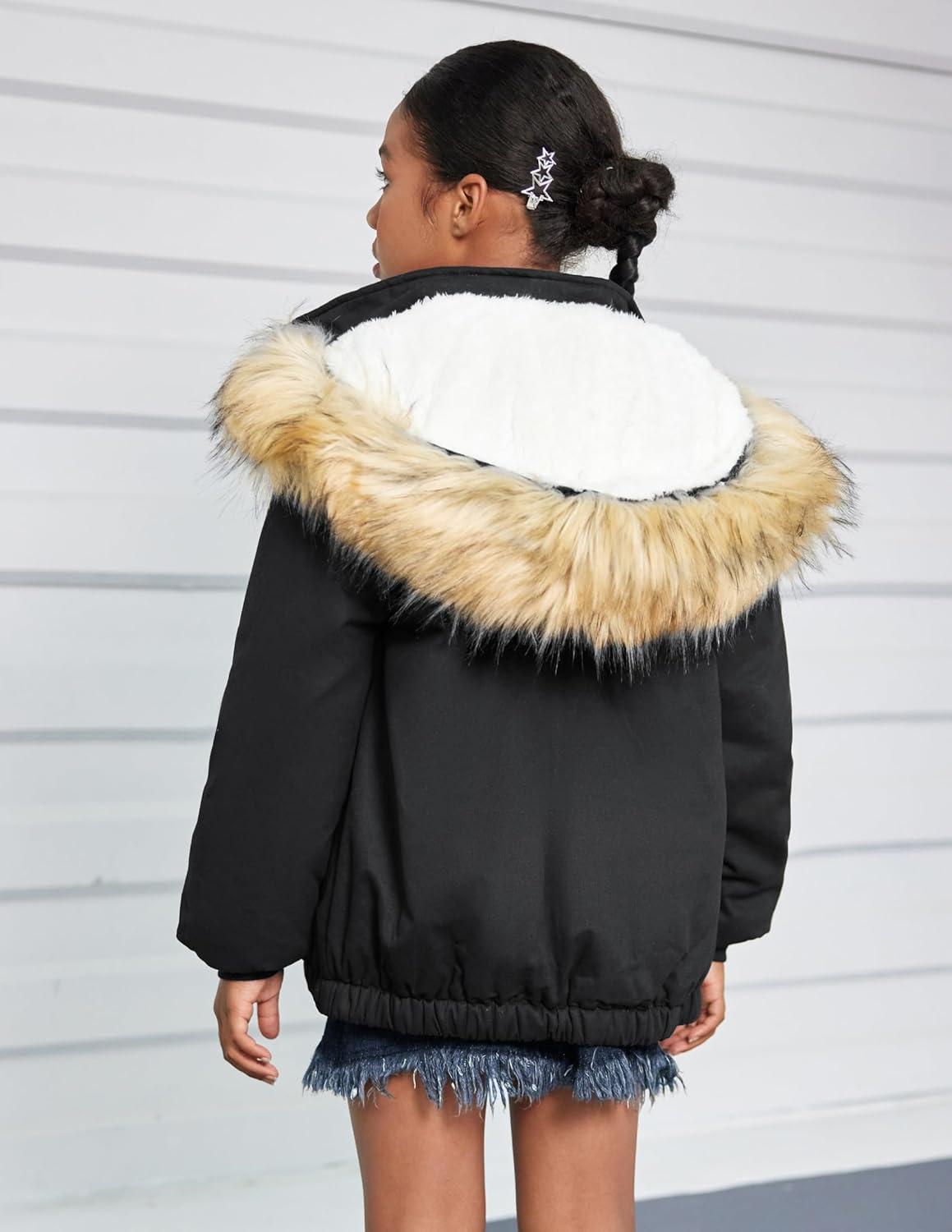 image:imageArshiner Kids Girls Winter Coats Warm Thick Padded Hooded Fleece Lined Puffer Parka JacketBlack