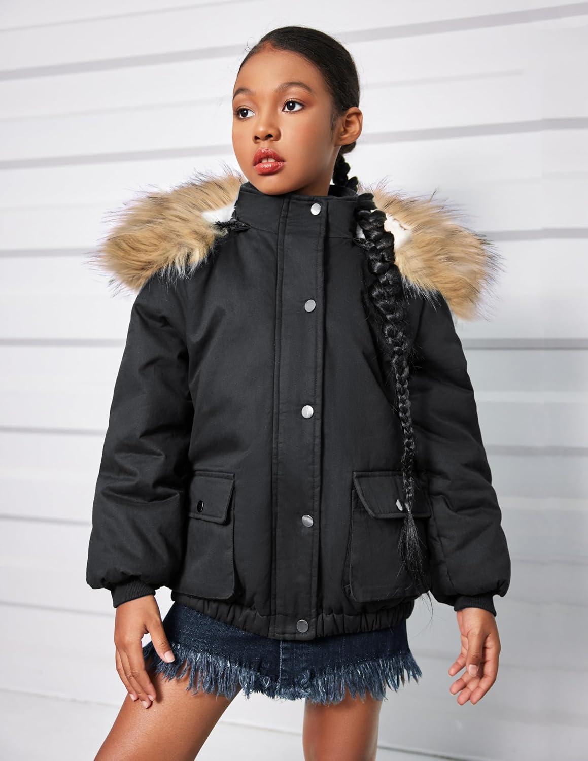 image:imageArshiner Kids Girls Winter Coats Warm Thick Padded Hooded Fleece Lined Puffer Parka JacketBlack
