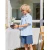 Arshiner Boys 2 Piece Summer Outfits Waffle Knit Short Sleeve Button Down Shirt & Casual Shorts Sets Size 4-12(Blue Stripes-navy)