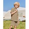 Arshiner Boys 2 Piece Summer Outfits Waffle Knit Short Sleeve Button Down Shirt & Casual Shorts Sets Size 4-12(Khaki)