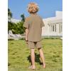 Arshiner Boys 2 Piece Summer Outfits Waffle Knit Short Sleeve Button Down Shirt & Casual Shorts Sets Size 4-12(Khaki)