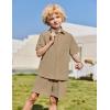 Arshiner Boys 2 Piece Summer Outfits Waffle Knit Short Sleeve Button Down Shirt & Casual Shorts Sets Size 4-12(Khaki)