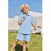 Arshiner Boys 2 Piece Summer Outfits Waffle Knit Short Sleeve Button Down Shirt & Casual Shorts Sets Size 4-12(Light Blue)