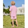 Arshiner Boys 2 Piece Summer Outfits Waffle Knit Short Sleeve Button Down Shirt & Casual Shorts Sets Size 4-12(Light Pink)