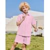 Arshiner Boys 2 Piece Summer Outfits Waffle Knit Short Sleeve Button Down Shirt & Casual Shorts Sets Size 4-12(Light Pink)