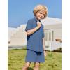 Arshiner Boys 2 Piece Summer Outfits Waffle Knit Short Sleeve Button Down Shirt & Casual Shorts Sets Size 4-12(Navy Blue)