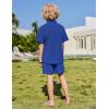 Arshiner Boys 2 Piece Summer Outfits Waffle Knit Short Sleeve Button Down Shirt & Casual Shorts Sets Size 4-12(Royal Blue)