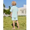 Arshiner Boys 2 Piece Summer Outfits Waffle Knit Short Sleeve Button Down Shirt & Casual Shorts Sets Size 4-12(Sky Blue)