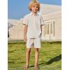 Arshiner Boys 2 Piece Summer Outfits Waffle Knit Short Sleeve Button Down Shirt & Casual Shorts Sets Size 4-12(White)