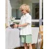 Arshiner Boys 2 Piece Summer Outfits Waffle Knit Short Sleeve Button Down Shirt & Casual Shorts Sets Size 4-12(White-green)