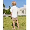 Arshiner Boys 2 Piece Summer Outfits Waffle Knit Short Sleeve Button Down Shirt & Casual Shorts Sets Size 4-12(White-khaki)