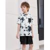Arshiner Boys’ 2-Piece Cotton Outfit Short Sleeve Crewneck T-Shirt & Cargo Shorts Set Summer Casual Clothes for Kids 5-13(Black and White Print&black)